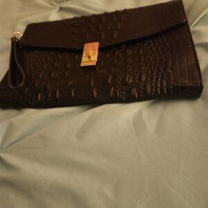 Brahmin Black Croc-Embossed Clutch